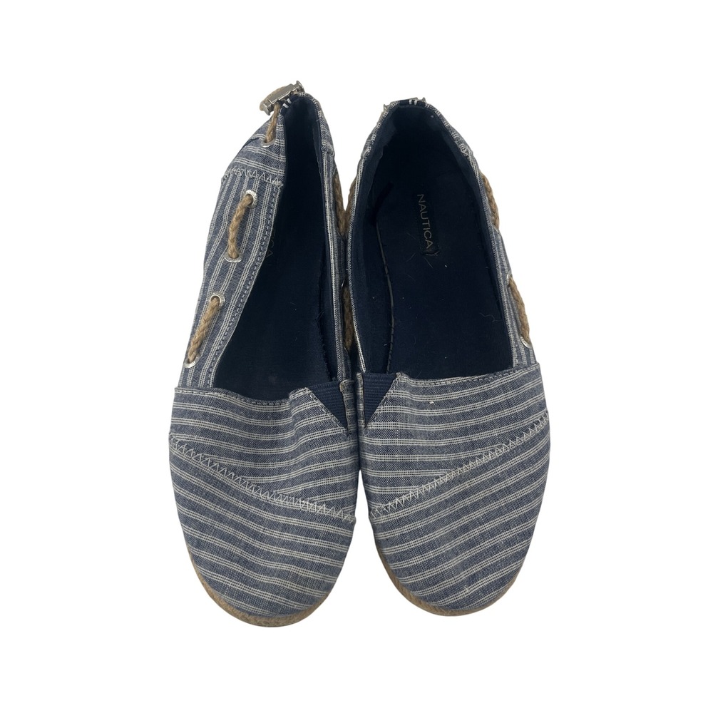 Nautica Women's Striped Boat Shoes Espadrille Flats Navy Blue Size‎ 7
